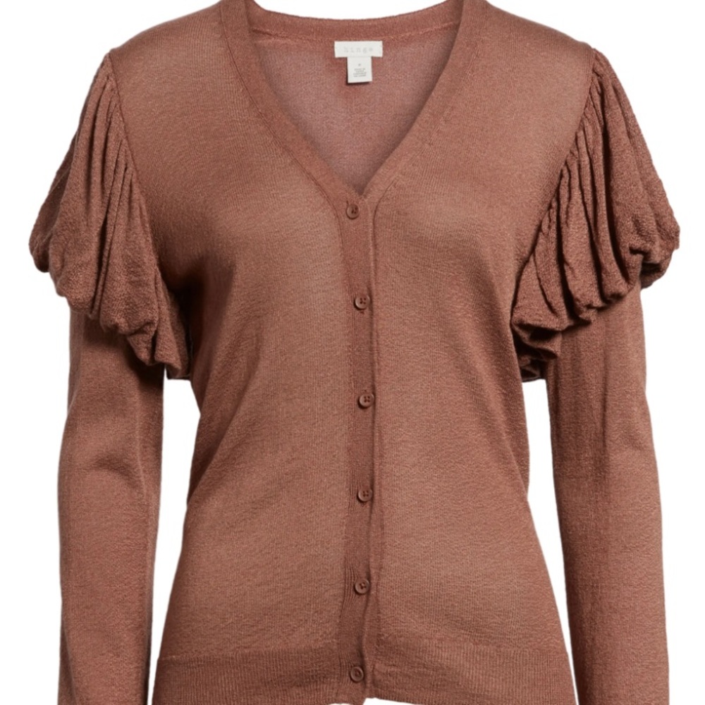 Nordstrom Hinge Puff Sleeve Button Cardigan, brown size S.